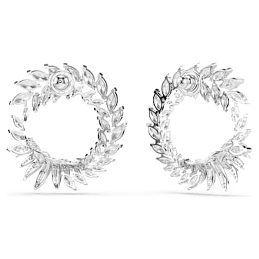 Kruhové náušnice Mesmera, Výbrus Markýza, Bílá, Pokoveno rhodiem - Swarovski, 5760966