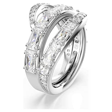 Vienna แหวน, ผสมผสานเหลี่ยมเจียระไนหลายหลายรูปแบบ, หงส์, ขาว, เคลือบโรเดียม - Swarovski, 5762204