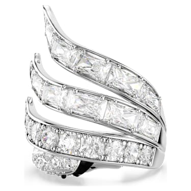 Vienna cocktailring, Verschillende slijpvormen, Zwaan, Wit, Rodium toplaag - Swarovski, 5762206