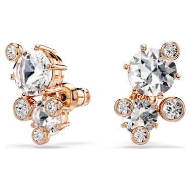 Constella stud earrings, Round cut, White, 18K rose gold finish - Swarovski, 5762347