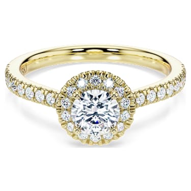 Eternity halo solitaire ring, Lab-grown diamonds 0.8 ct tw, Round shape, 14K yellow gold - Swarovski, 5762550