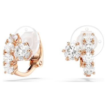 Pendientes de clip Matrix, Talla redonda, Blancos, Acabado en oro rosa de 18 quilates - Swarovski, 5763822