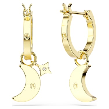 Symbolica drop earrings, Round cut, Moon, White, 18K gold finish - Swarovski, 5764070