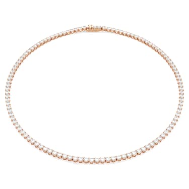 Verižica Tennis Matrix, Okrogli rez, Bela, V videzu rožnatega zlata 18K - Swarovski, 5764194