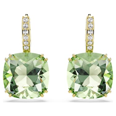 Millenia 水滴形耳环, 枕形切割, 绿色, 金色饰面 - Swarovski, 5764822