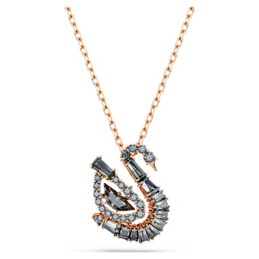 Swan pendant, Mixed cuts, Swan, Gray, 18K rose gold finish - Swarovski, 5764882