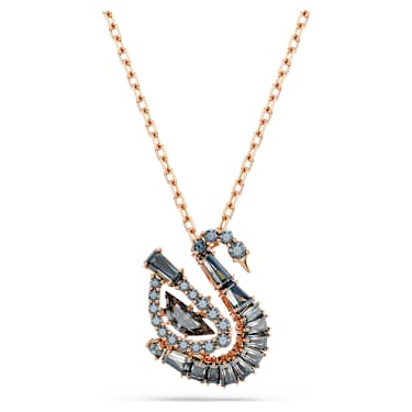 Swan pendant, Mixed cuts, Swan, Gray, 18K rose gold finish - Swarovski, 5764882