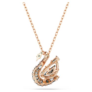 Swan pendant, Mixed cuts, Swan, Gray, 18K rose gold finish - Swarovski, 5764882