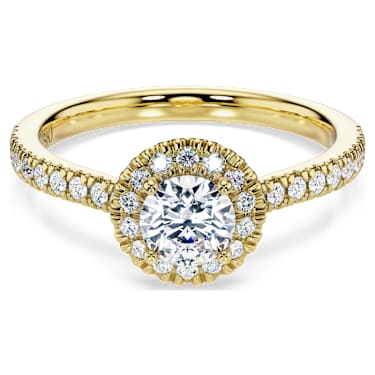 Eternity halo solitaire ring, Lab-grown diamonds 0.8 ct tw, Round shape, White, 14K yellow gold - Swarovski, 5765436