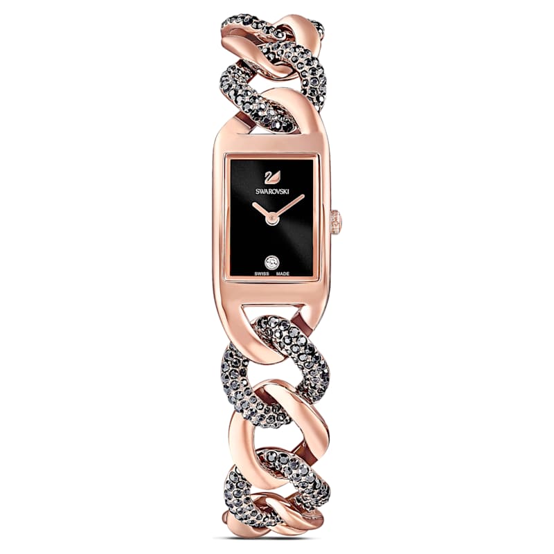 Montre Cocktail, Bracelet en métal, Noir, Finition or rose | Swarovski.com