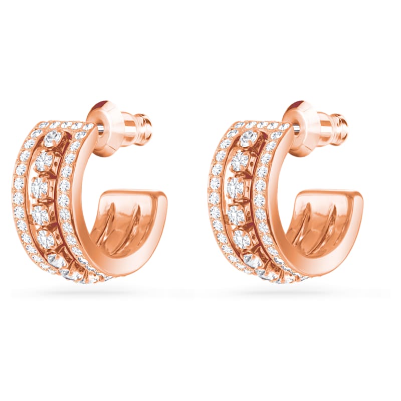 Further hoop earrings, Pavé, White, Rose gold-tone plated