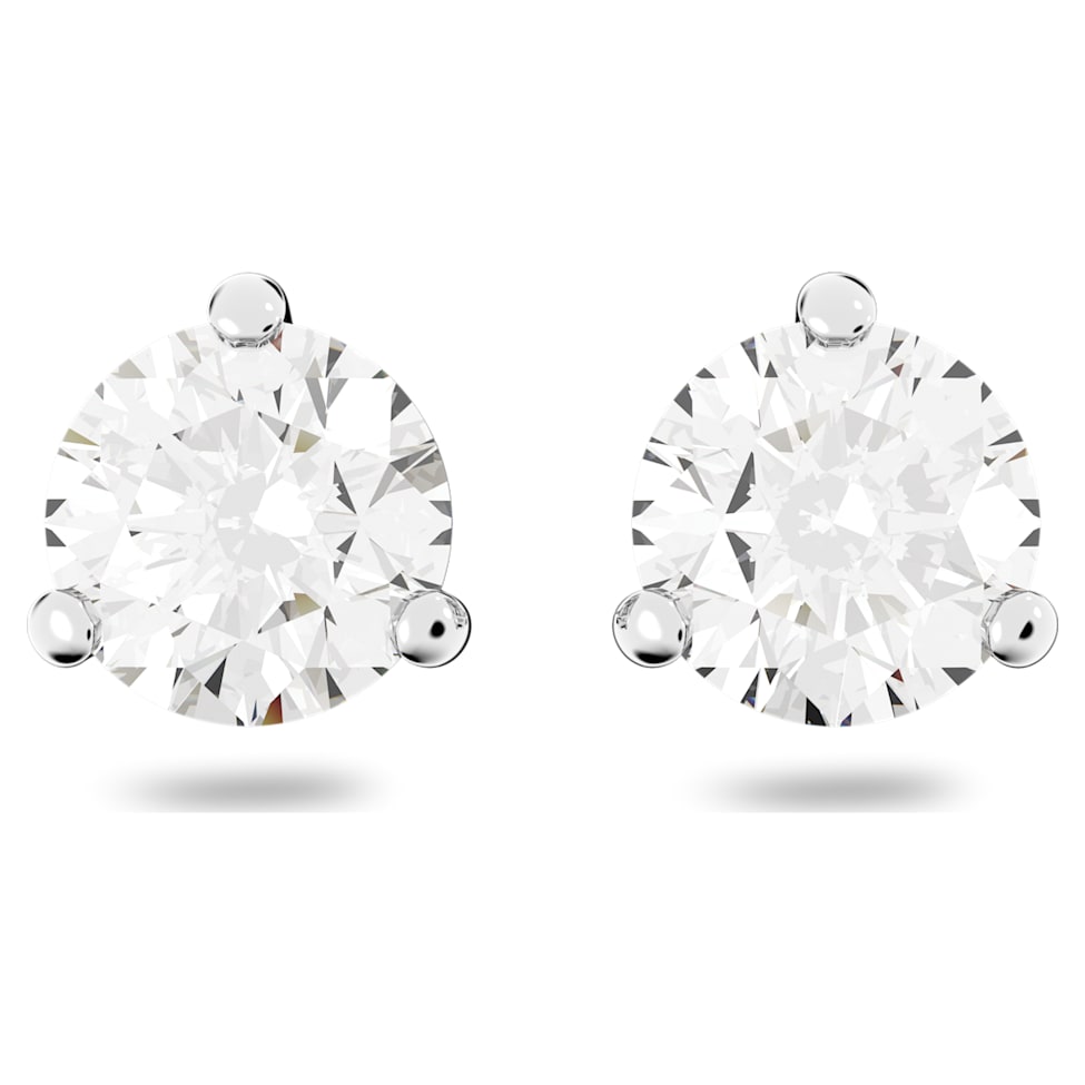Solitaire stud earrings, Round cut, White