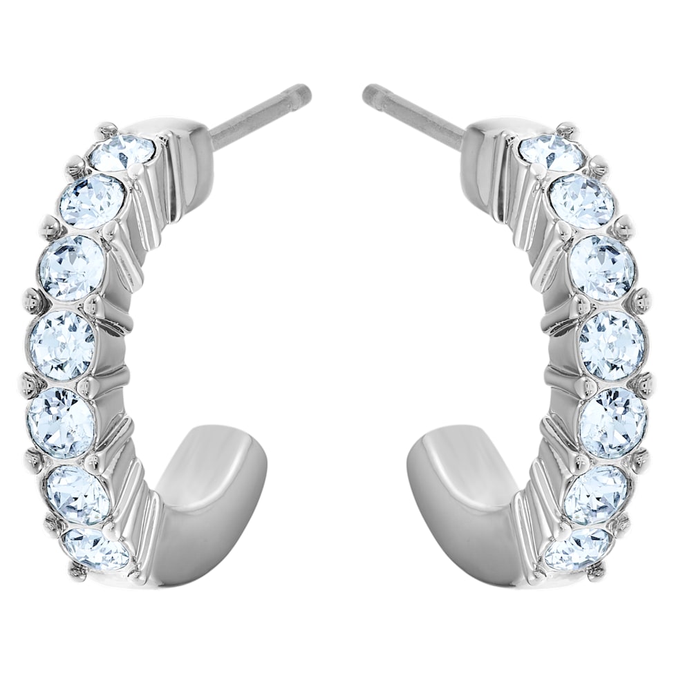 Mini Hoop hoop earrings, Blue, Rhodium plated by SWAROVSKI