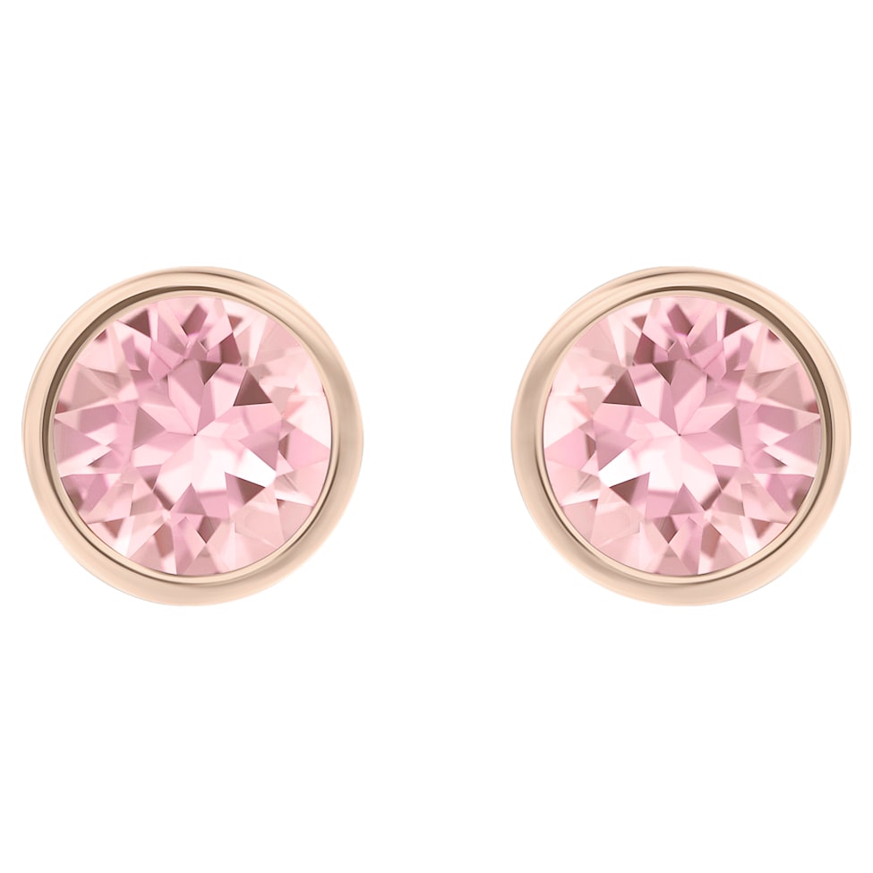 Solitaire stud earrings, Round cut, Pink, Rose gold-tone plated by SWAROVSKI