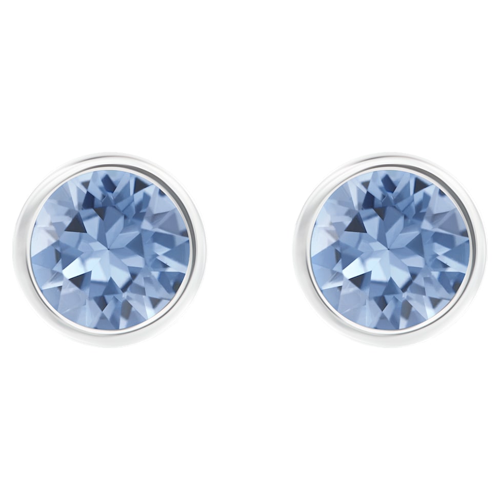 Solitaire stud earrings, Round cut, Blue, Rhodium plated by SWAROVSKI
