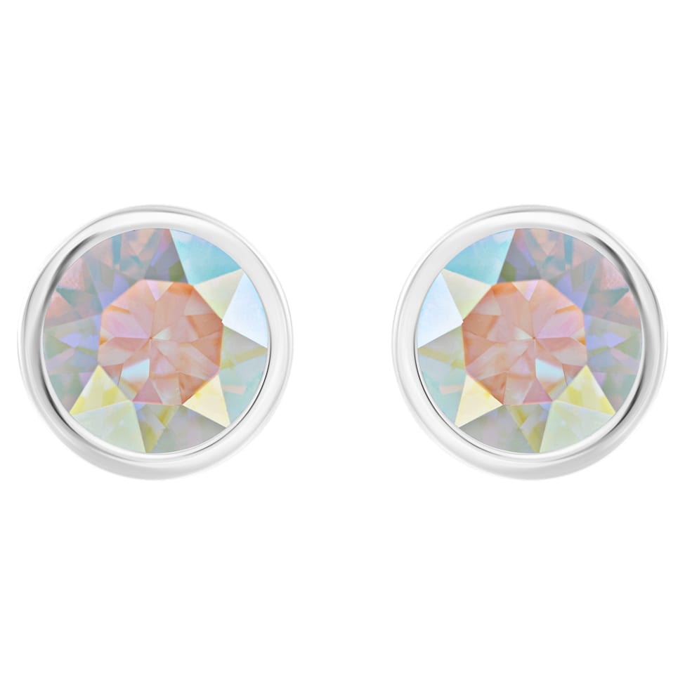 Solitaire stud earrings, Round cut, Multicolored, Rhodium plated by SWAROVSKI
