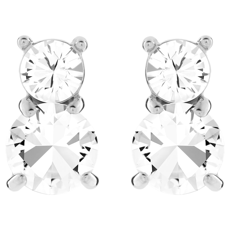 Solitaire stud earrings, Round cut, White, Rhodium plated by SWAROVSKI