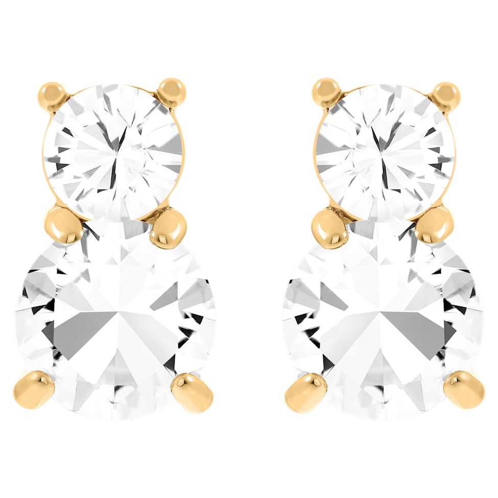 Solitaire stud earrings, Round cut, White, Gold-tone plated by SWAROVSKI