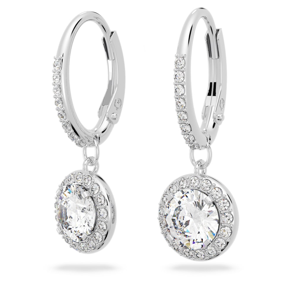 Angelic drop earrings, Round cut, White, Rhodium plated by SWAROVSKI