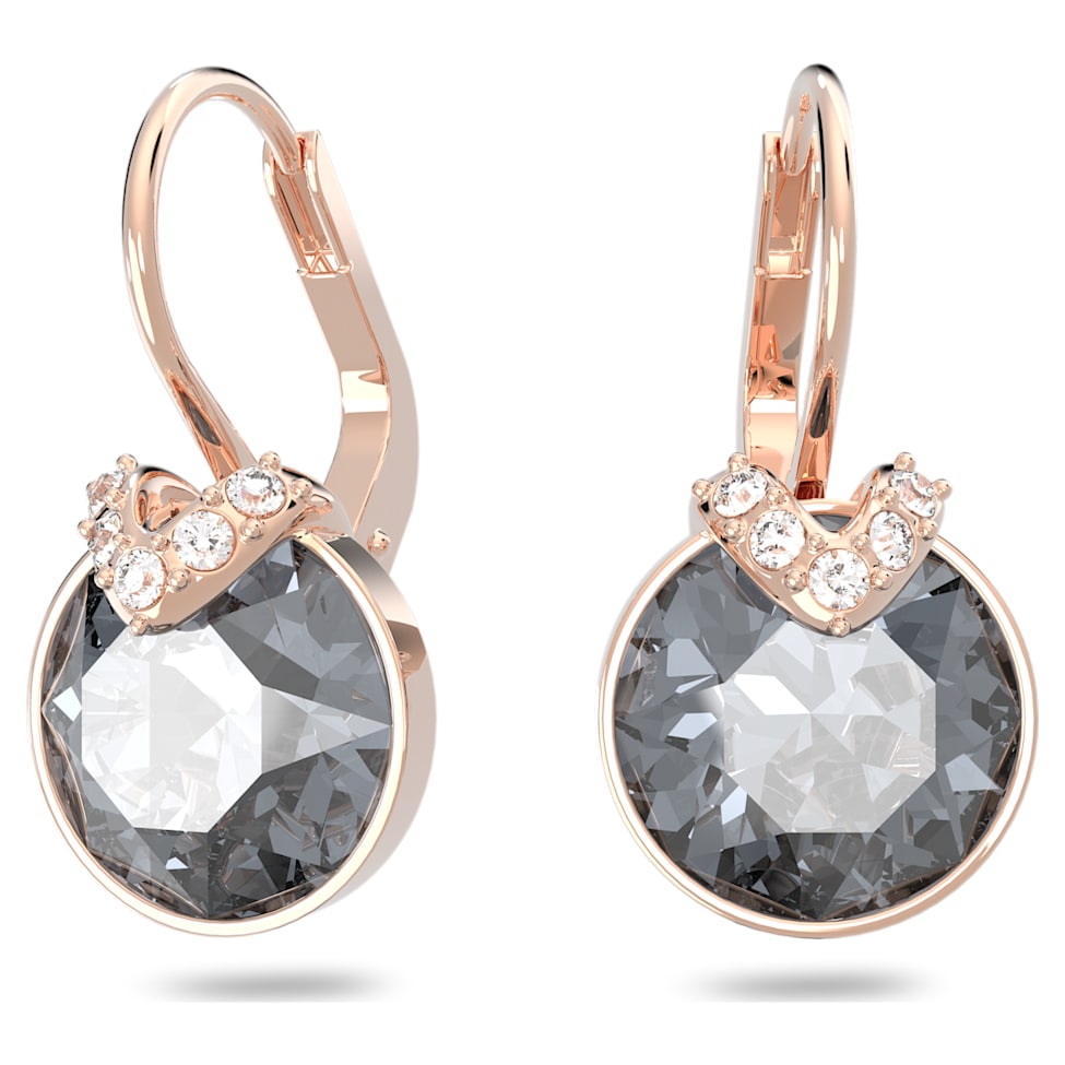 Bella V drop earrings, Round cut, Gray, Rose gold-tone plated by SWAROVSKI