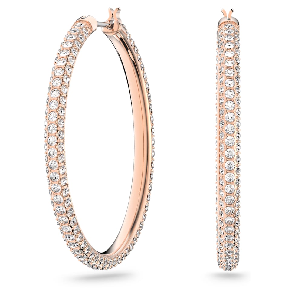 Stone hoop earrings, Pavé, Large, White, Rose gold-tone plated by SWAROVSKI