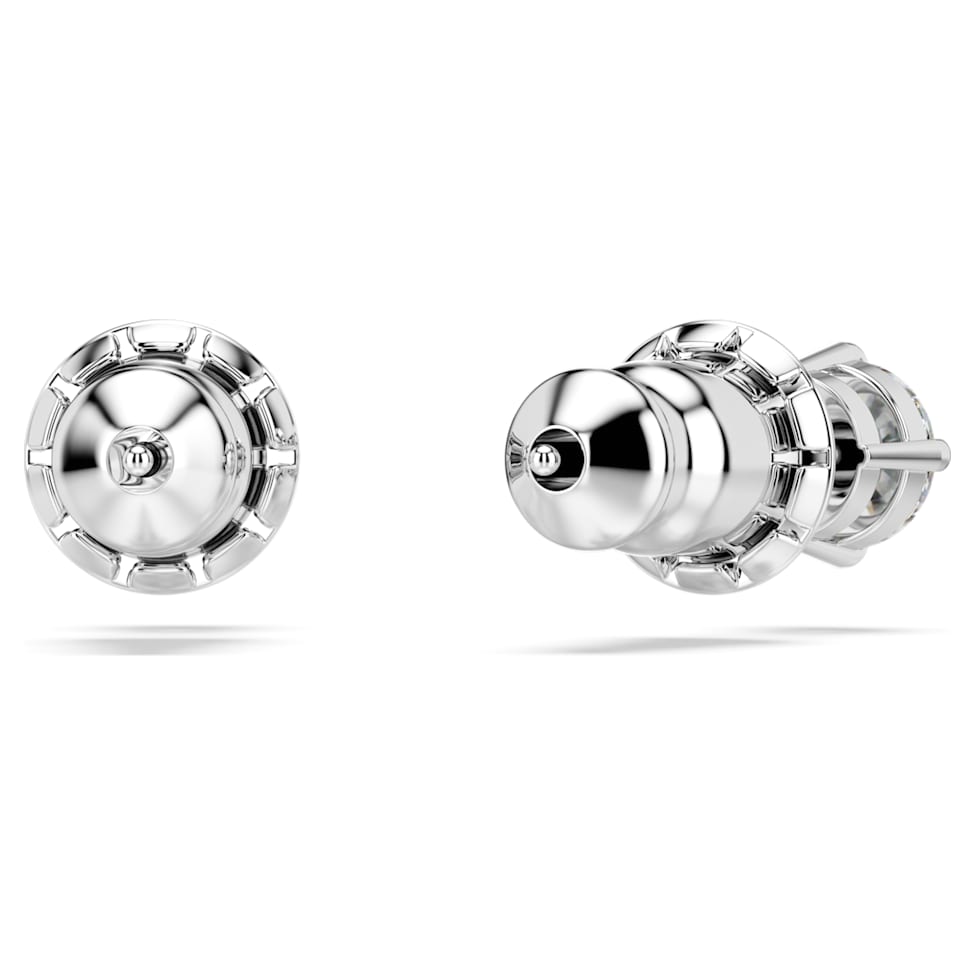 Attract stud earrings, Round cut, White, Rhodium plated by SWAROVSKI