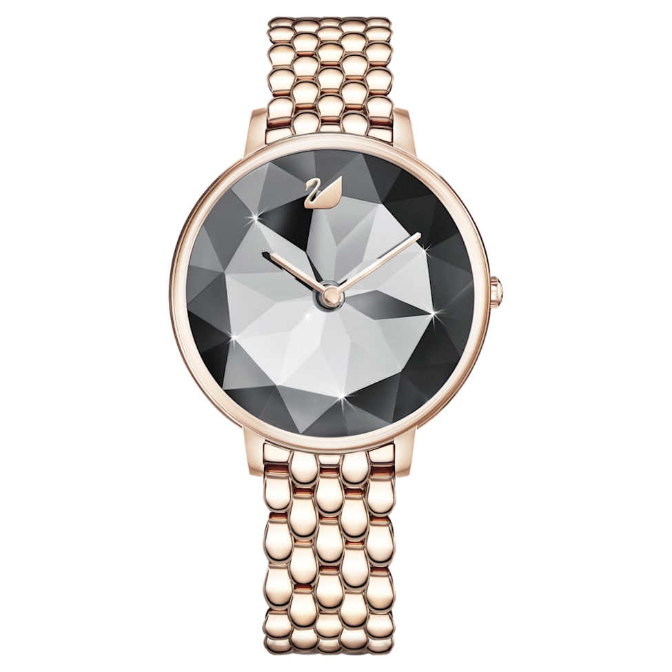 Crystal Lake watch, Swiss Made, Metal bracelet, Grey, Champagne gold-tone finish by SWAROVSKI