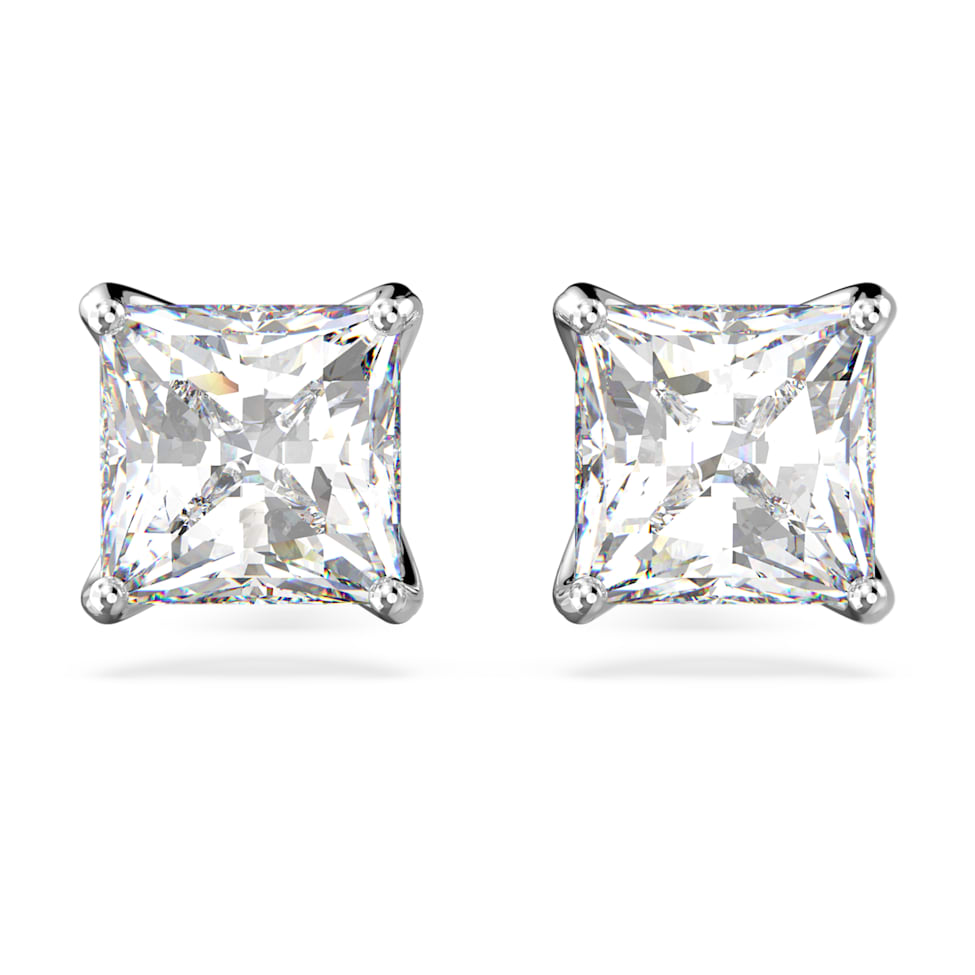 Attract stud earrings, Square cut, White, Rhodium plated by SWAROVSKI