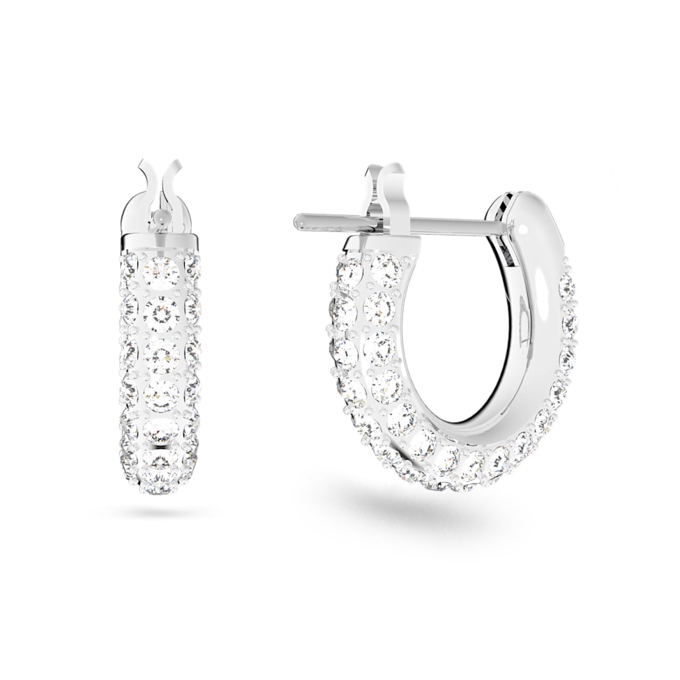 Stone hoop earrings, Pavé, Small, White