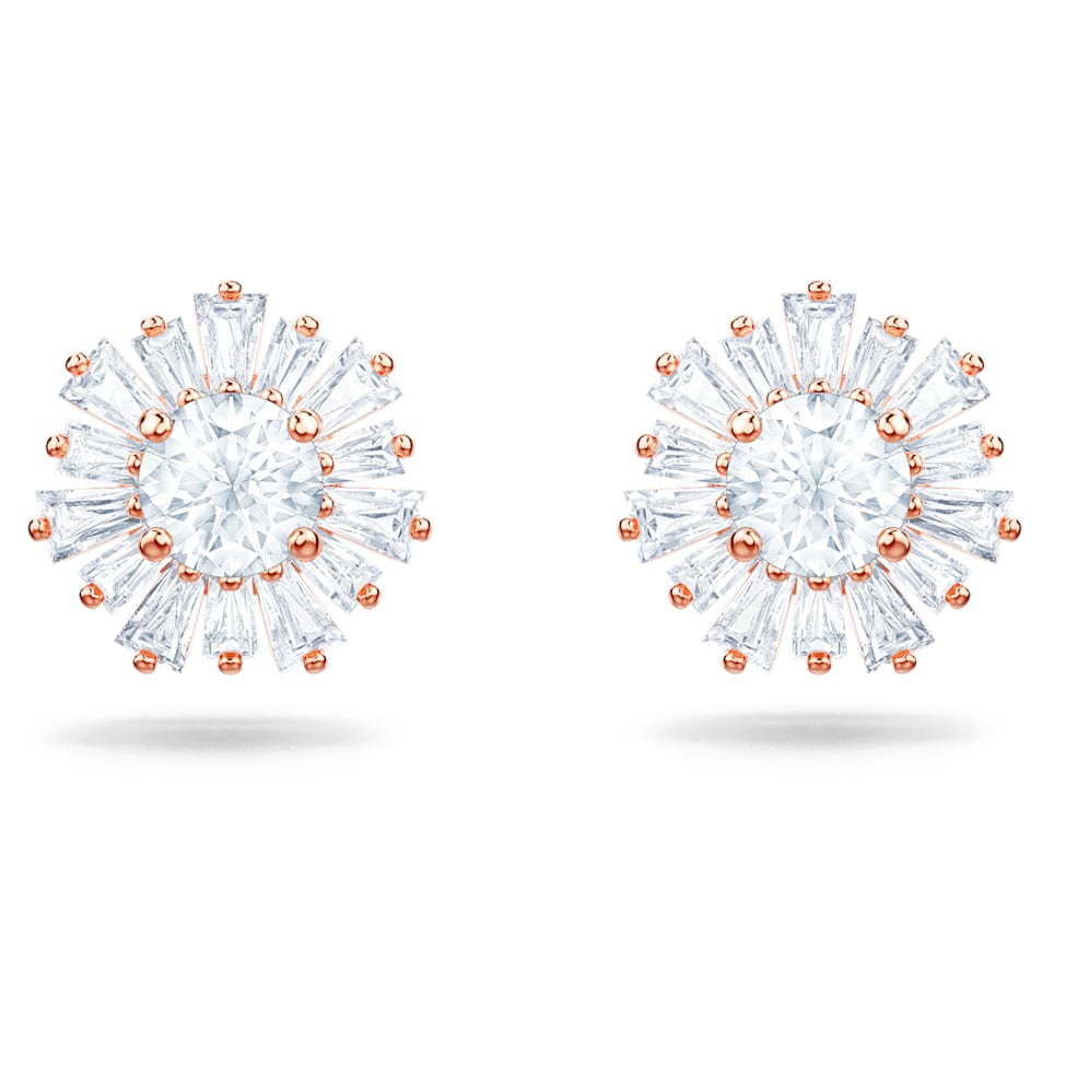 Sunshine stud earrings, Mixed cuts, Sun, White, Rose gold-tone plated by SWAROVSKI