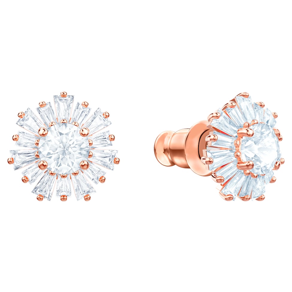 Sunshine stud earrings, Mixed cuts, Sun, White, Rose gold-tone plated by SWAROVSKI