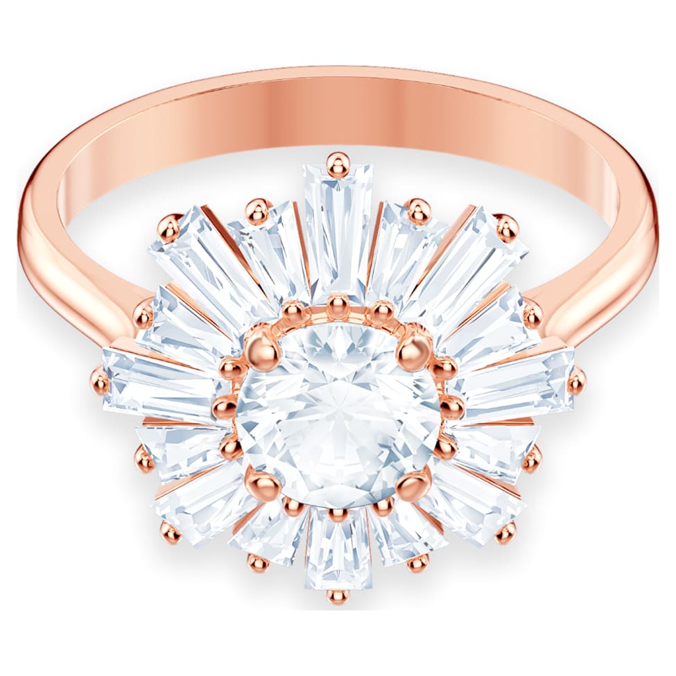 Sunshine ring, Mixed cuts, Sun, White, Rose gold-tone plated by SWAROVSKI