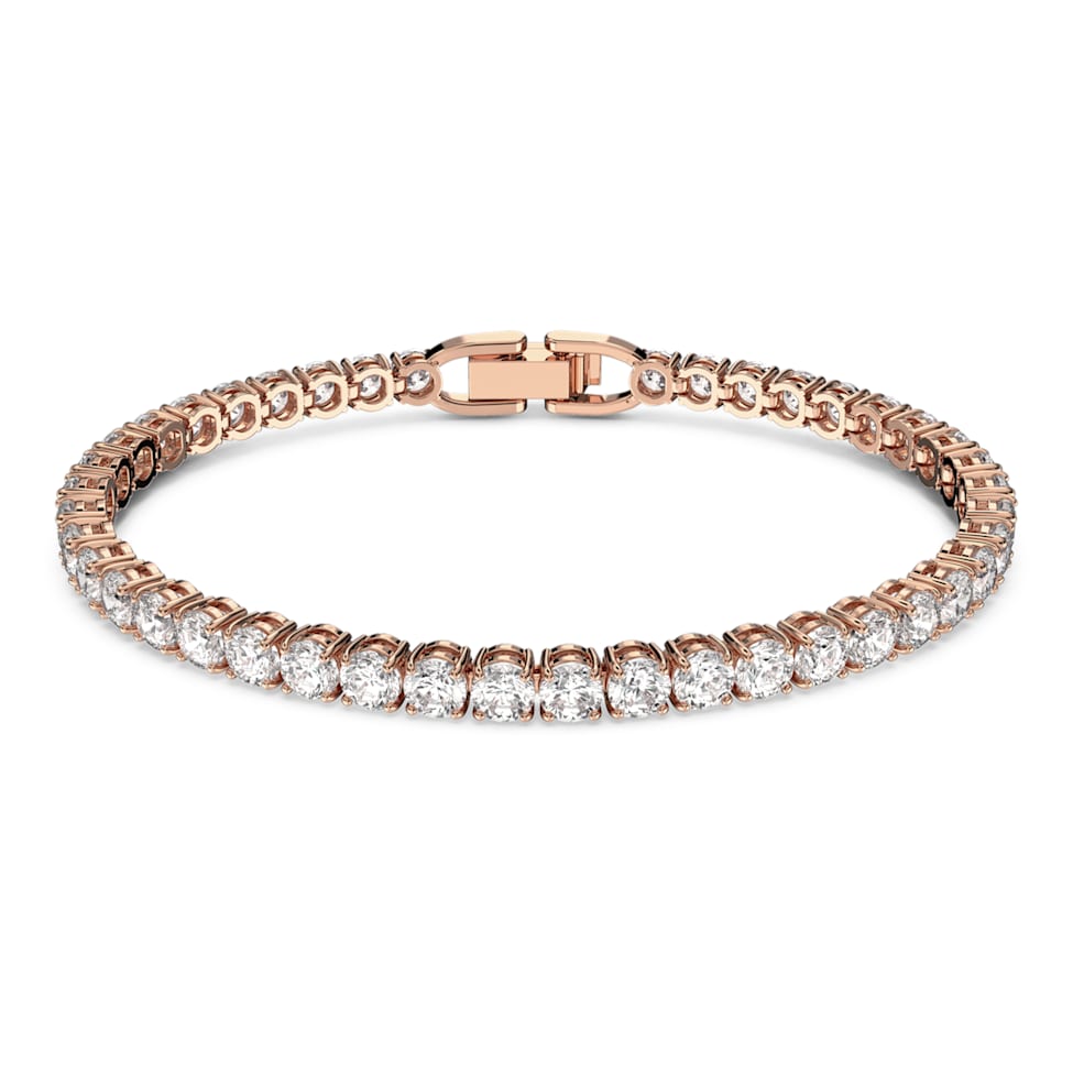 Tennis Deluxe bracelet, Round cut, White, Rose gold-tone plated by SWAROVSKI