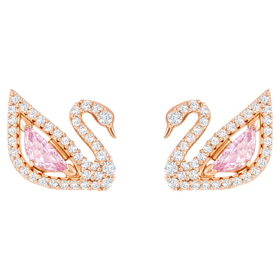 Dazzling Swan drop earrings, Swan, Pink, Rose gold-tone plated by SWAROVSKI