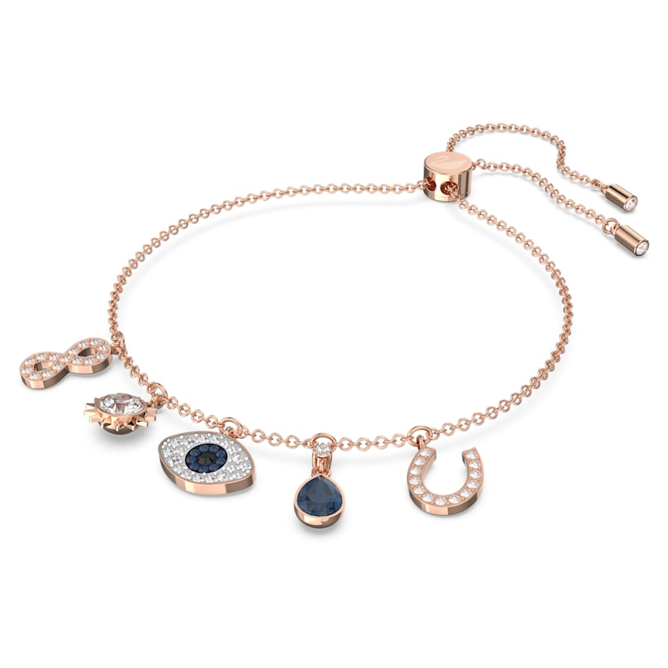 Swarovski Symbolic bracelet, Infinity, evil eye and horseshoe, Blue, Rose gold-tone plated by SWAROVSKI