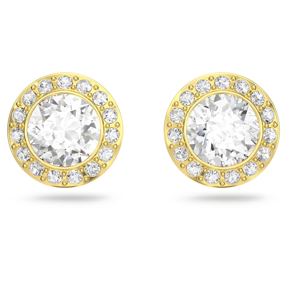 Angelic stud earrings, Round cut, White, Gold-tone plated by SWAROVSKI