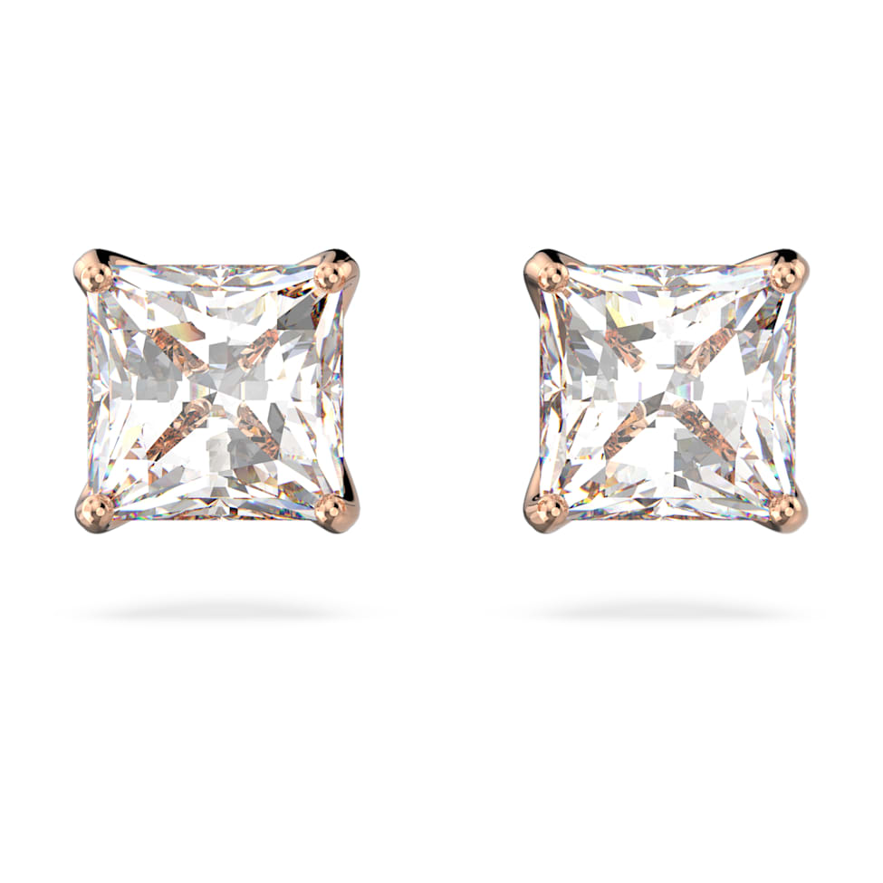 Attract stud earrings, Square cut, Small, White, Rose gold-tone plated by SWAROVSKI