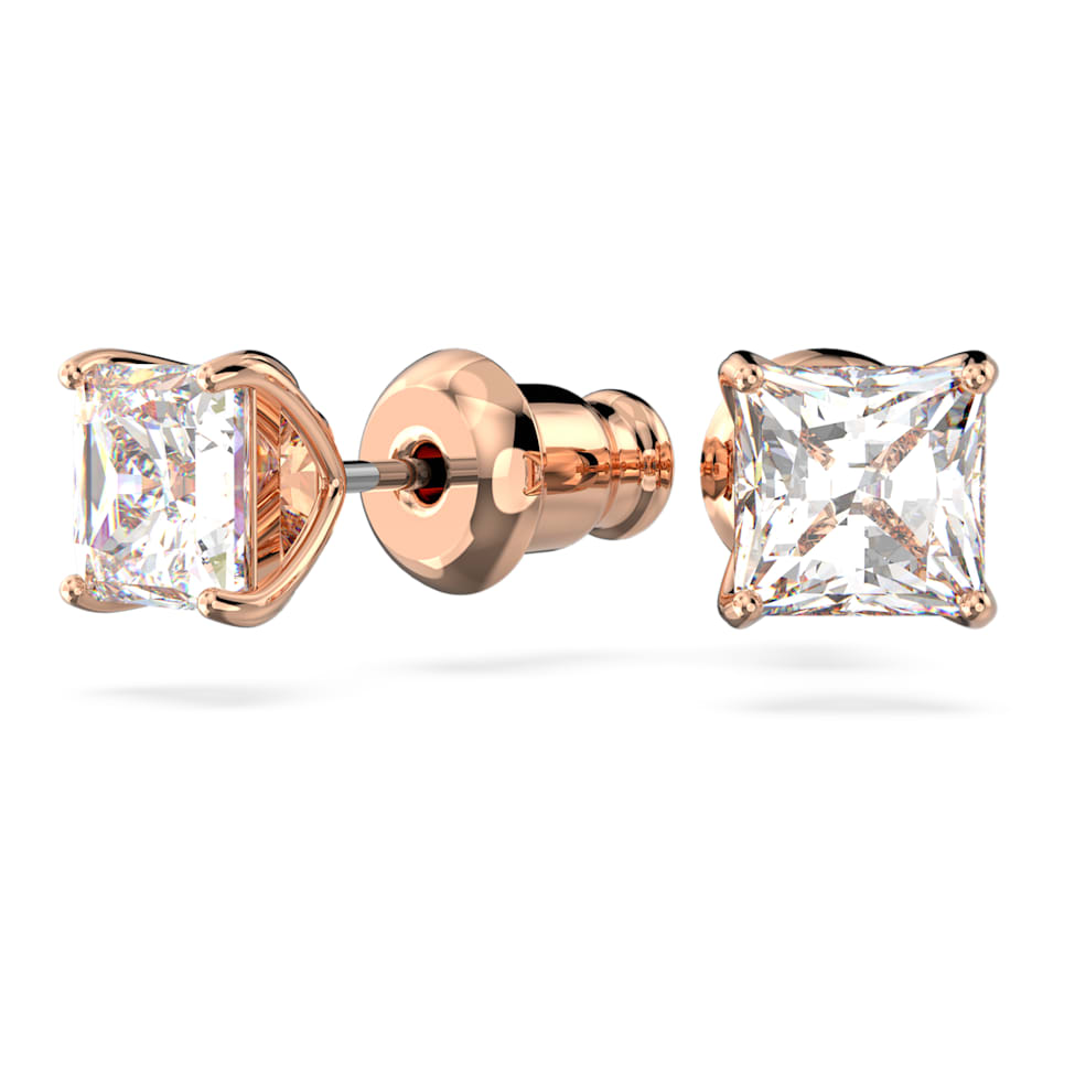 Attract stud earrings, Square cut, Small, White, Rose gold-tone plated by SWAROVSKI