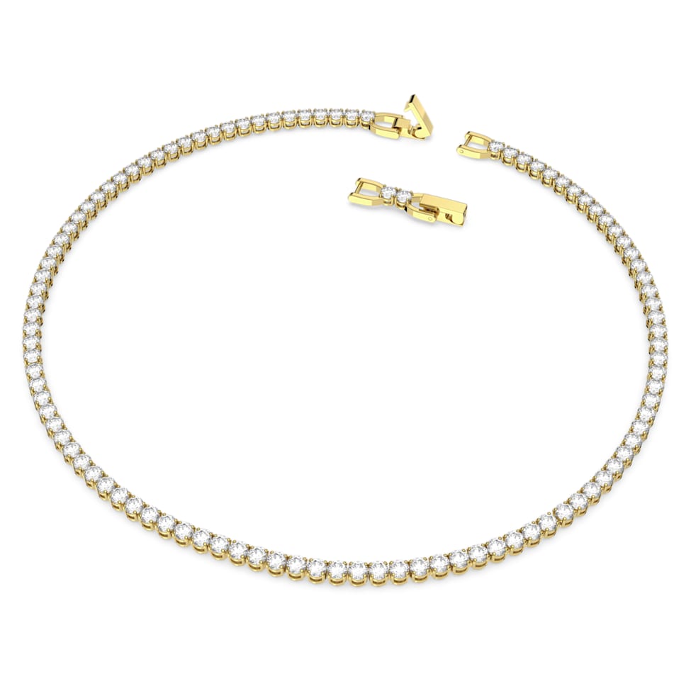 Tennis Deluxe necklace, Round cut, White, Gold-tone plated by SWAROVSKI