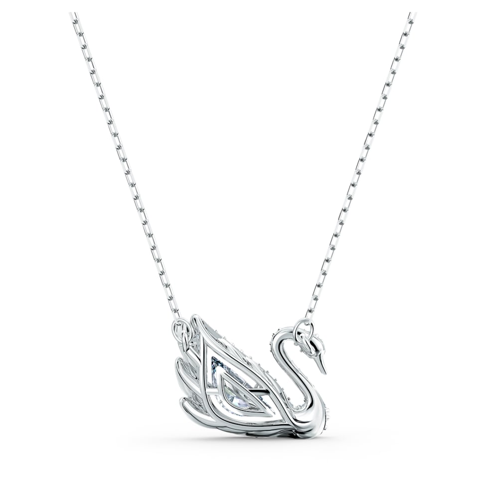 Swarovski Dancing Swan necklace, Swan, White, Rhodium plated by