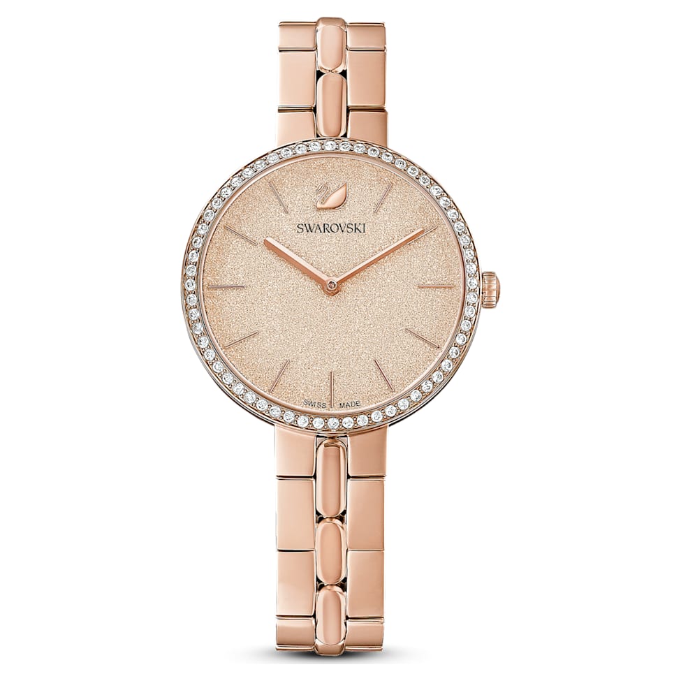 Cosmopolitan watch, Swiss Made, Metal bracelet, Pink, Rose gold-tone finish by SWAROVSKI