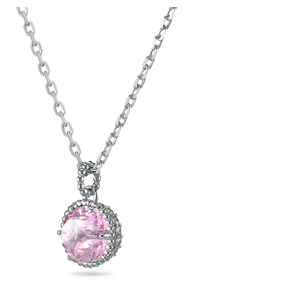 Birthstone pendant, Round cut, June, Pink, Rhodium plated by SWAROVSKI