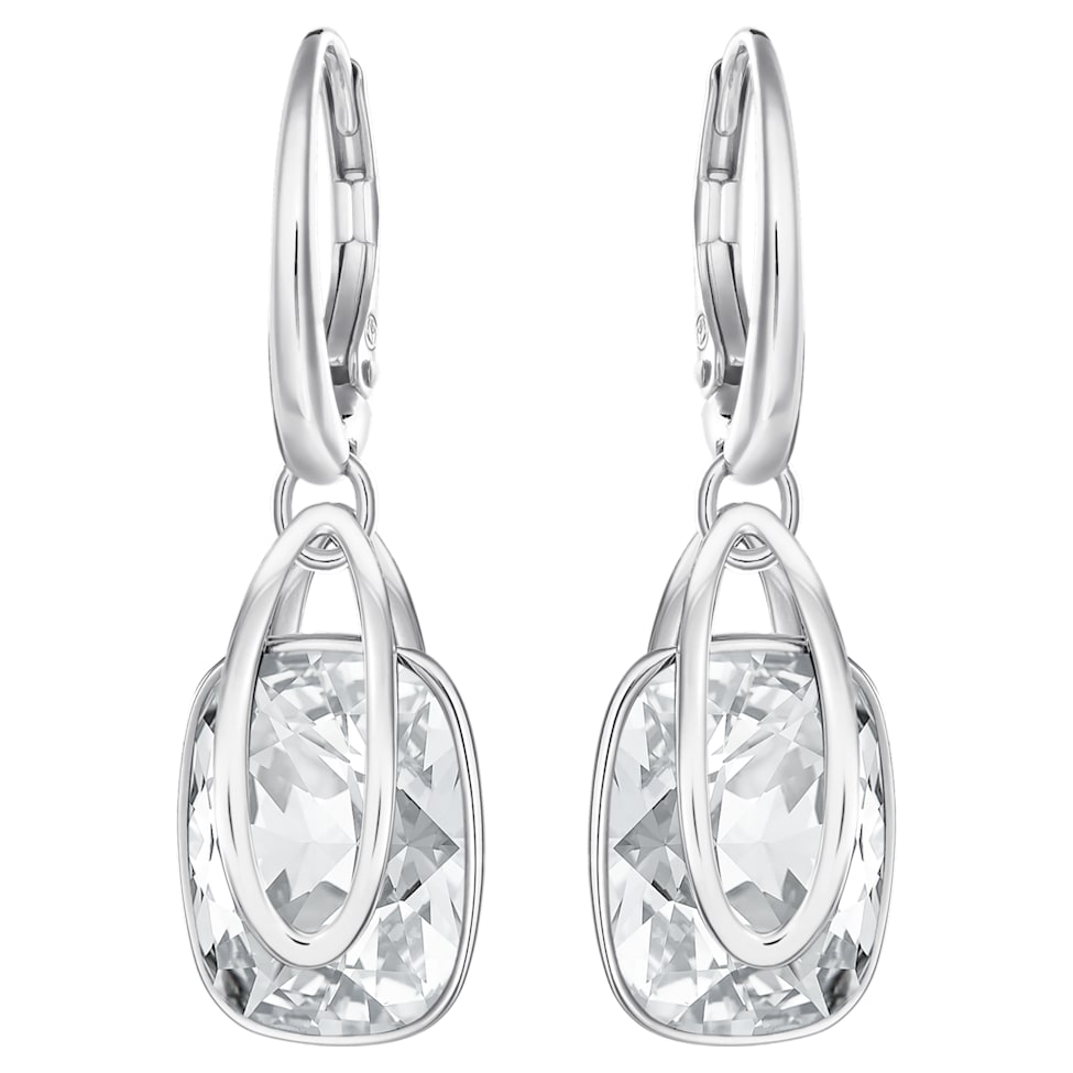 Holding drop earrings, White, Rhodium plated by SWAROVSKI