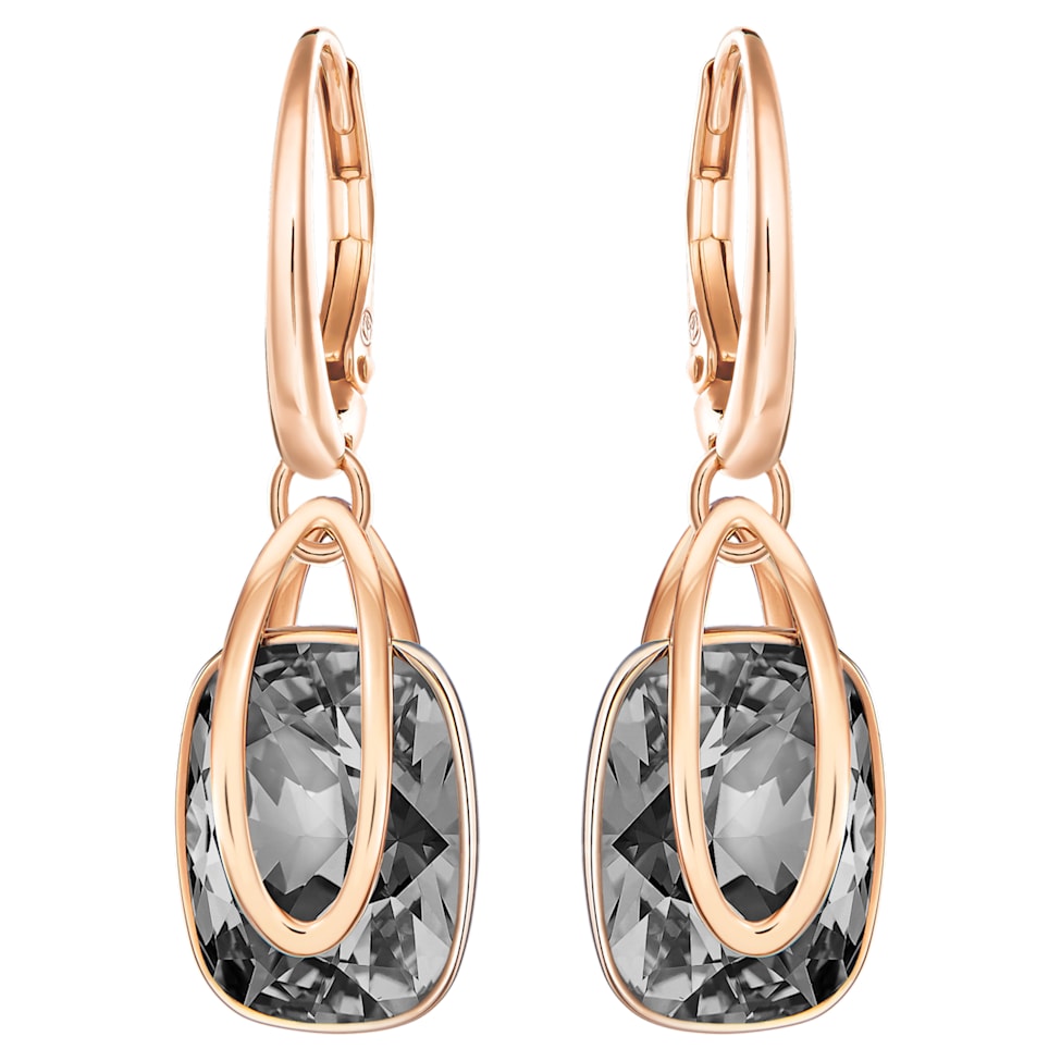 Holding drop earrings, Gray, Rose gold-tone plated by SWAROVSKI