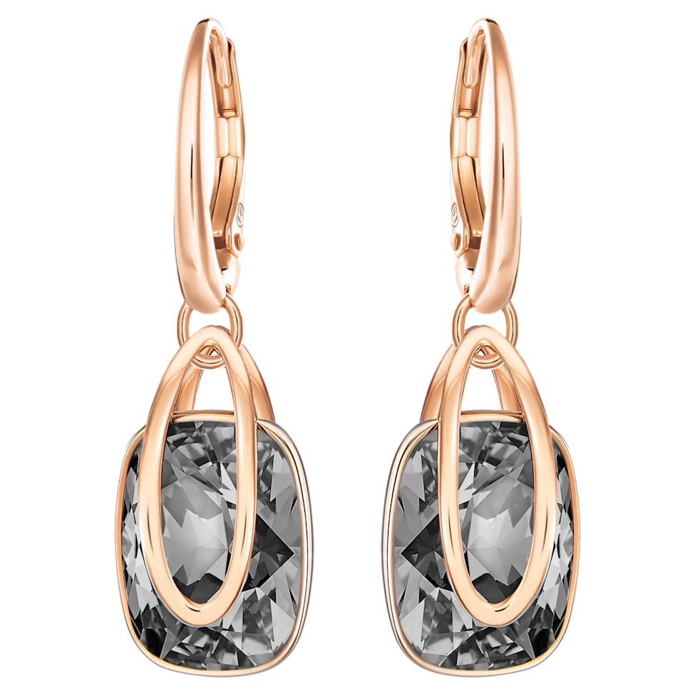 Holding drop earrings, Grey, Rose gold-tone plated by SWAROVSKI