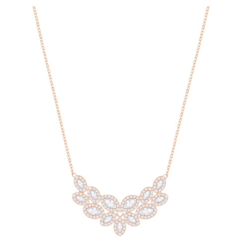 Baron necklace, Leaf, White, Rose gold-tone plated by SWAROVSKI