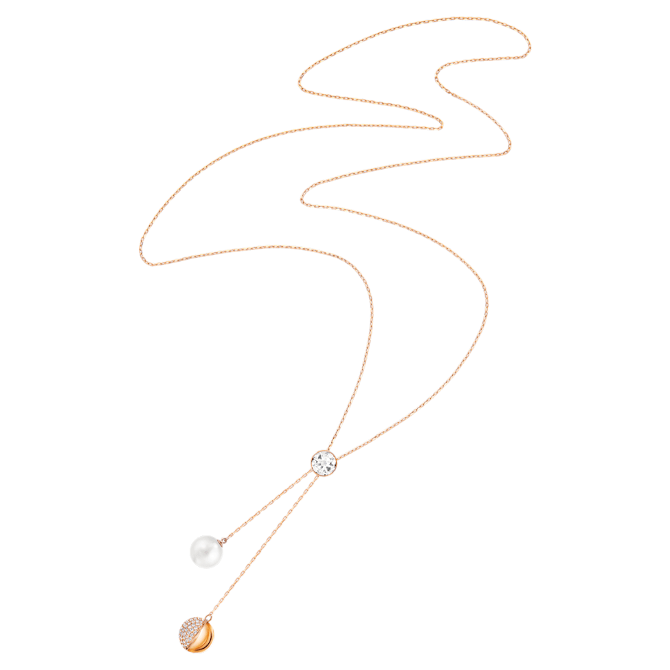 Forward Y necklace, White, Rose gold-tone plated by SWAROVSKI