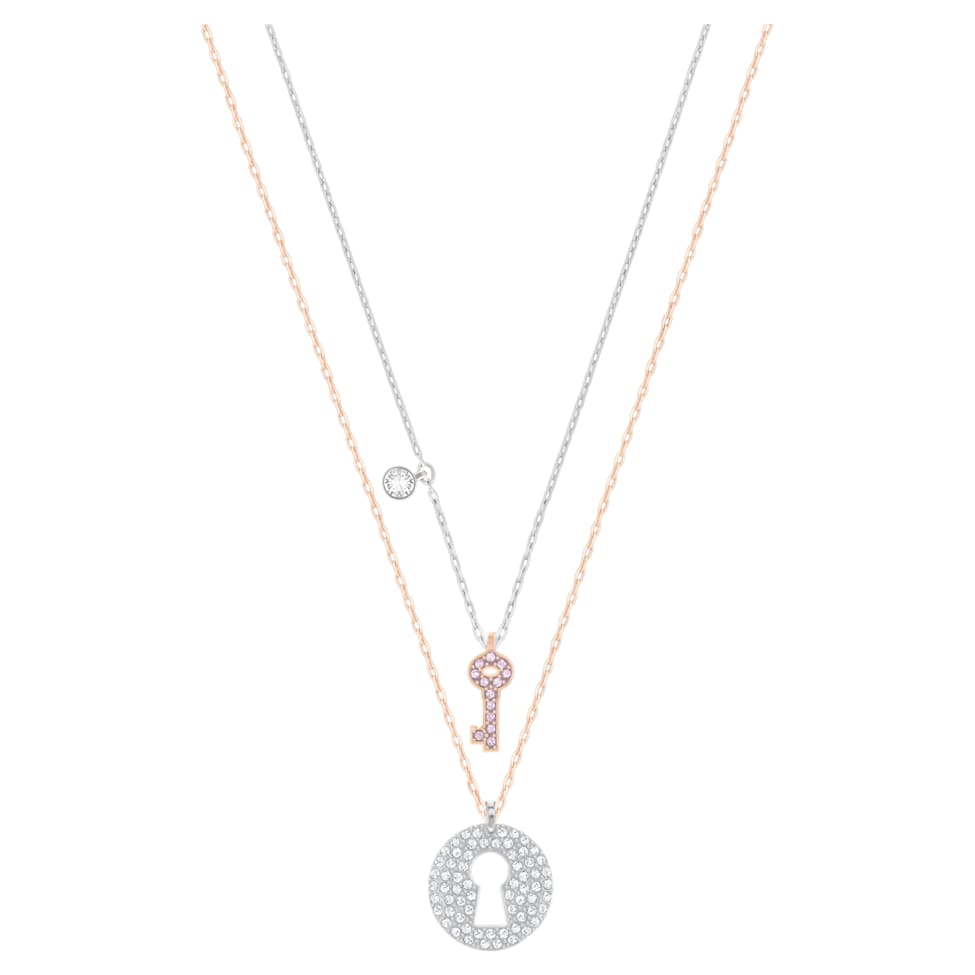 Crystal Wishes pendant, Set (2), Key, Pink, Mixed metal finish by SWAROVSKI