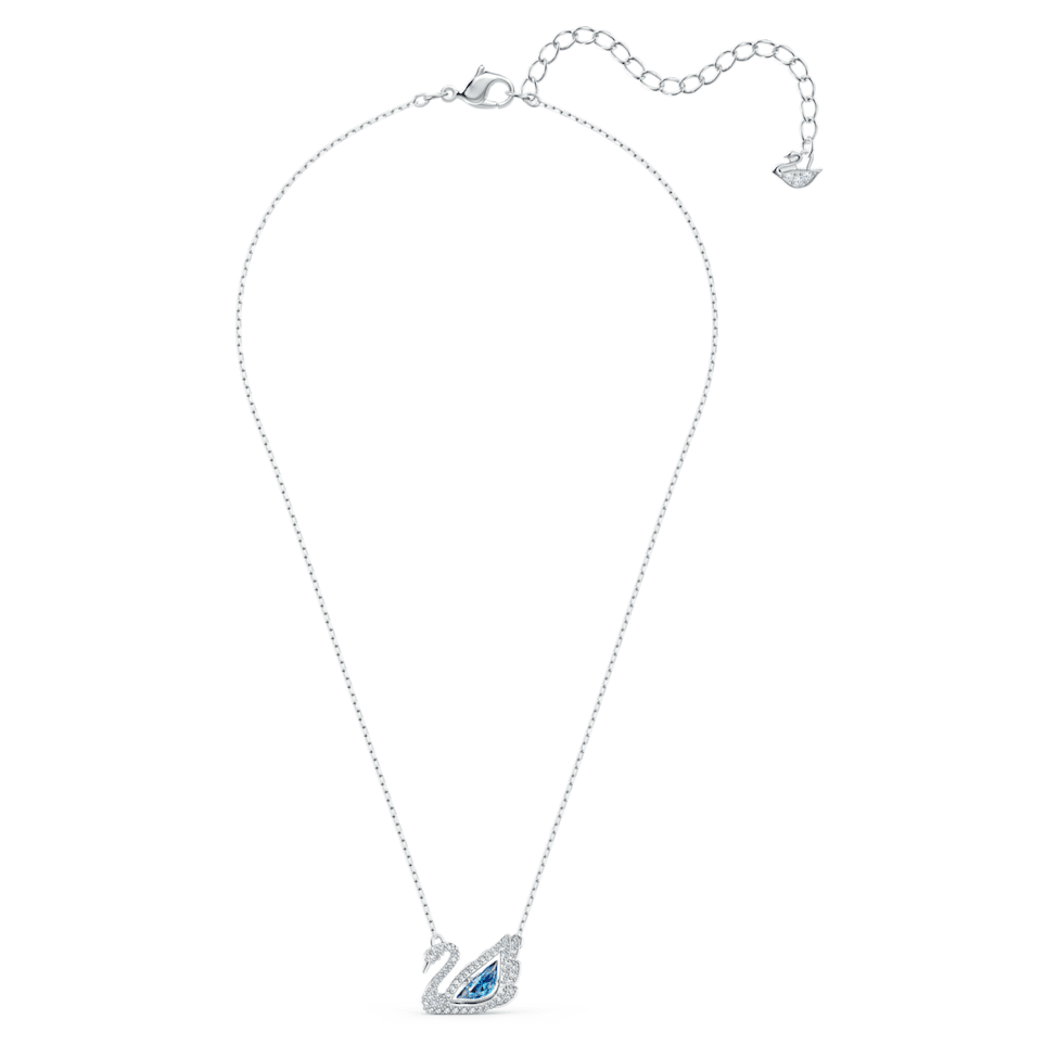 Dancing Swan necklace, Swan, Blue, Rhodium plated by SWAROVSKI