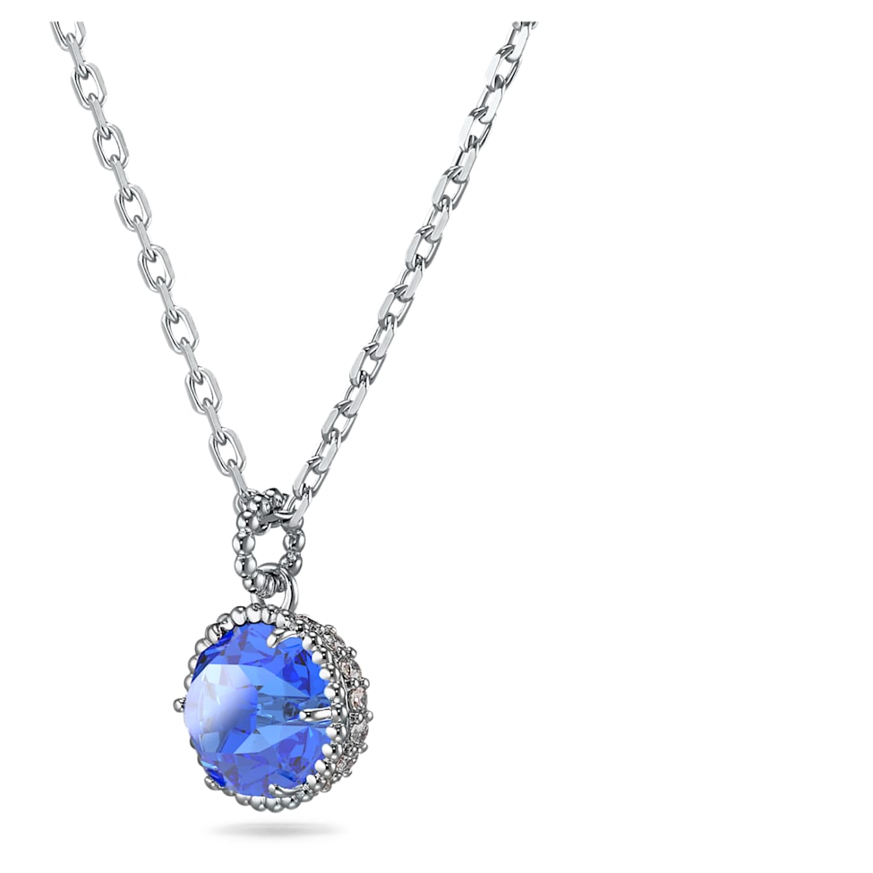 Birthstone pendant, Round cut, September, Blue, Rhodium plated by SWAROVSKI